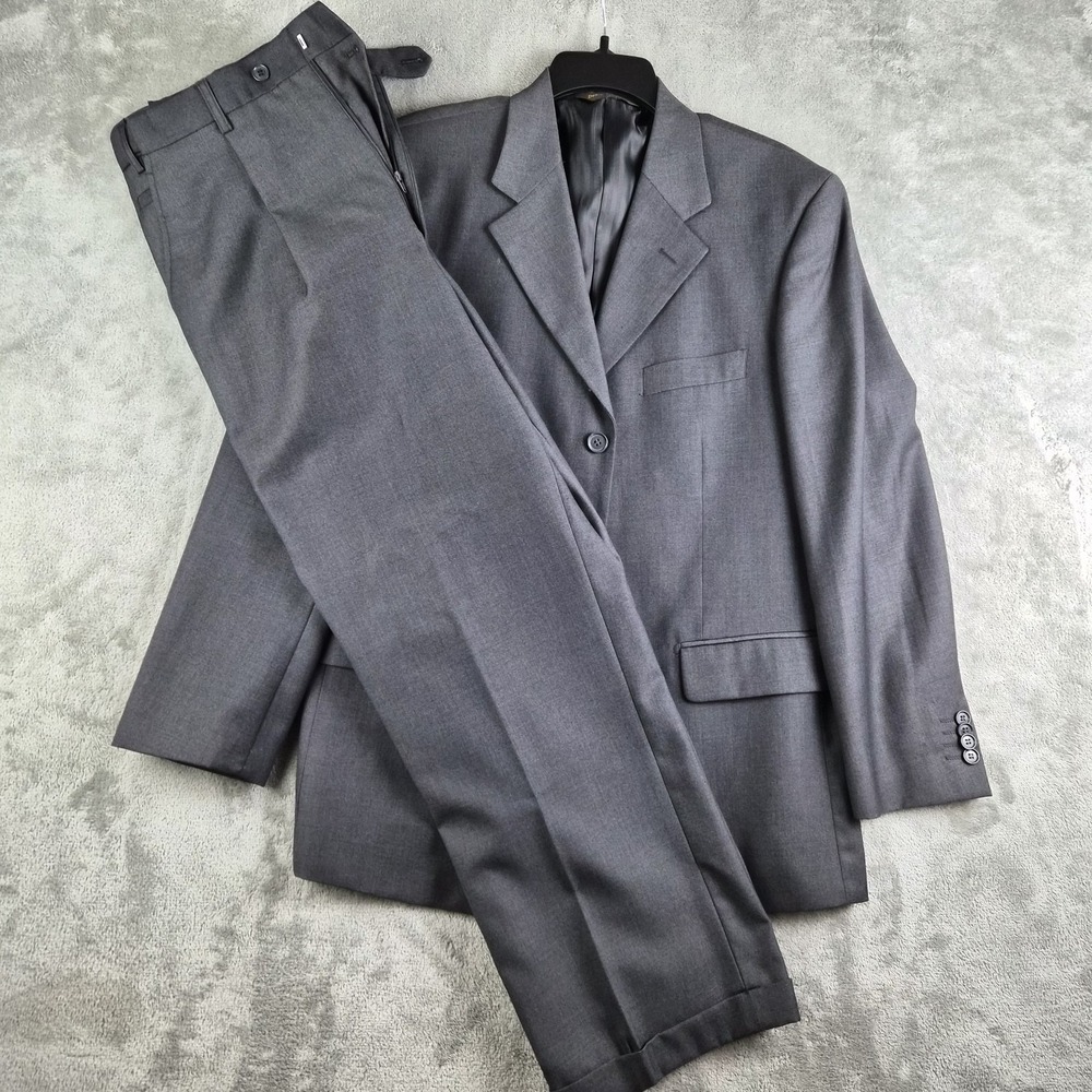 Rizzoli Suit Jacket Pants Mens 40R Grey 3 Buttons Formal Business Hand Tailored